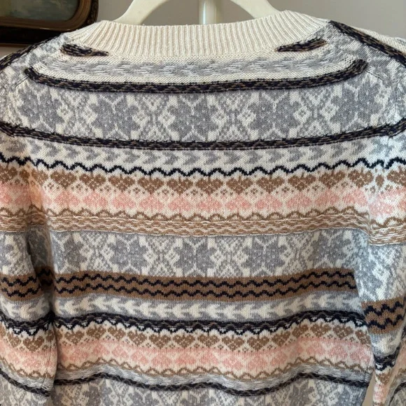 J. Crew Cream, Pink & Gray Fair Isle Crewneck Sweater - Picture 6 of 7